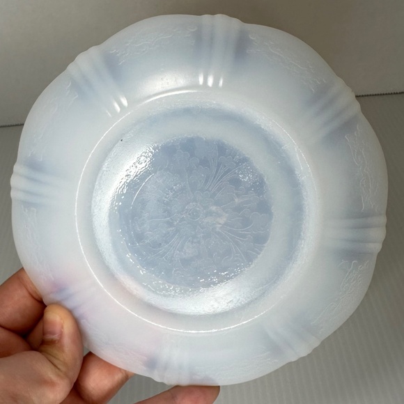 3 Elegant American Sweetheart Monax White Opalescent Glass 6" Tea Cup Saucers - Picture 10 of 16